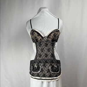 Victoria’s Secret Vintage Sexy French Maid Apron Black Lace Pink Women’s 34C